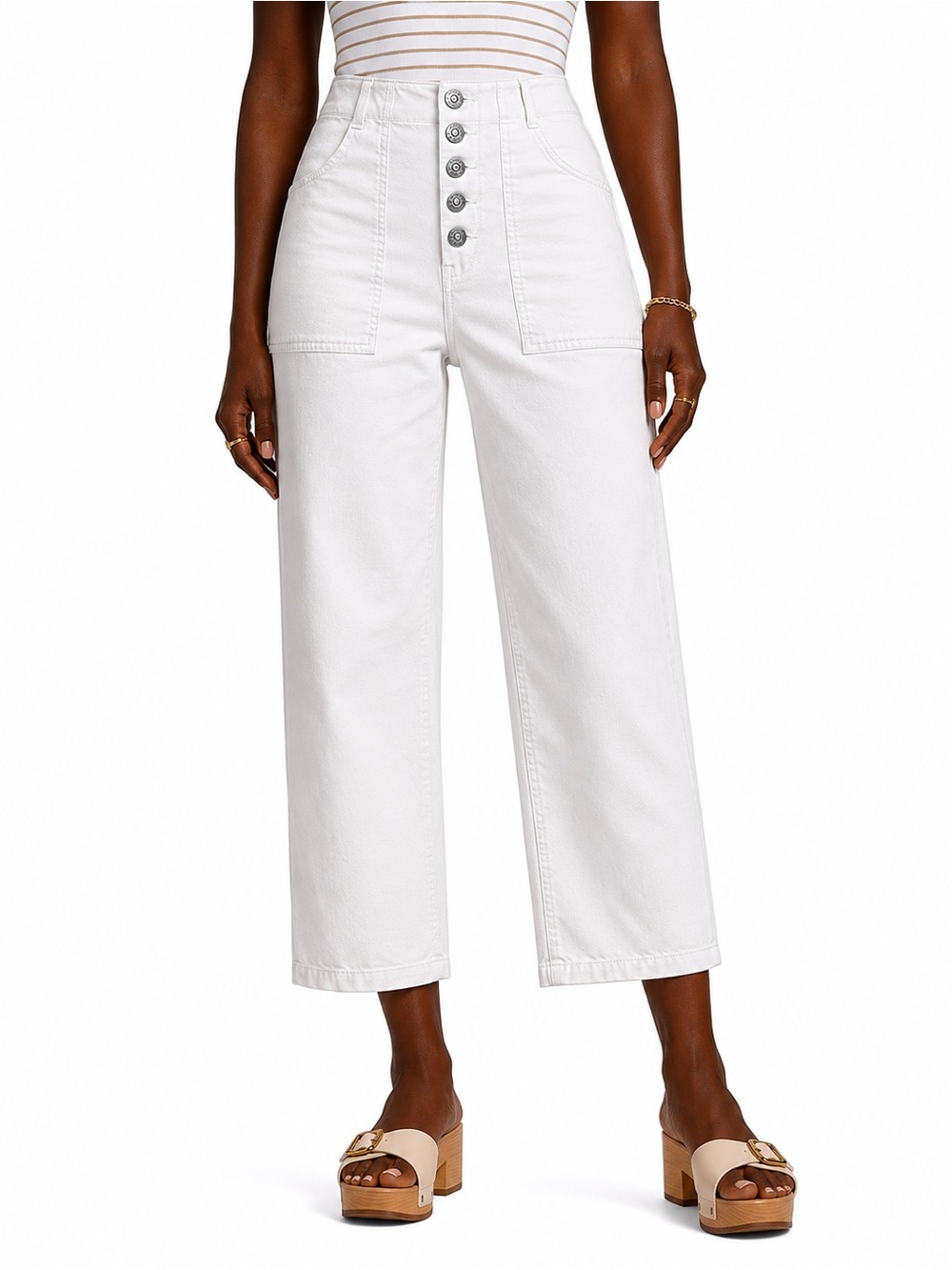 VERONICA BEARD Crosbie White High Waist Wide Leg Cropped Jeans US 24